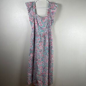 J.Crew Women Floral Square Neck Ruffle Sleeve Midi‎ Dress Multi Color Sz 14